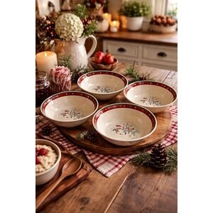 Set of 4 Snowman Christmas Soup Cereal Bowls Festive Holiday Decor Winter Scene